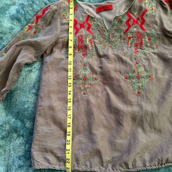 Sole Mio Brown Embroidery Cotton Blouse Size M - Picture 2 of 9